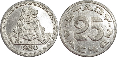 독일(Aachen) 1920년 25 Pfennig 놋겔드