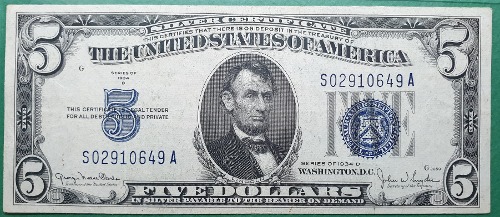 미국 1934D년 5 실버 달러 S/N. S02910649A - 미품