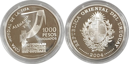 우루과이 2004년 1,000 페소 프루프 은화(2006년 독일 월드컵 기념) - 미사용
