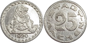 독일(Aachen) 1920년 25 Pfennig 놋겔드