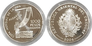 우루과이 2004년 1,000 페소 프루프 은화(2006년 독일 월드컵 기념) - 미사용
