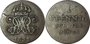 독일(HANNOVER) 1831년(C) 1 PFENNIG