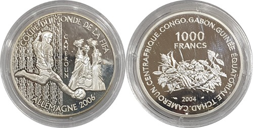 카메룬 2004년 1,000 프랑 프루프 은화(2006년 독일 월드컵 기념) - 미사용