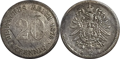 독일 1876년(D) 20 Pfennig 은화