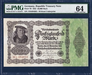 독일 1922년 50,000마르크 -  PMG64등급