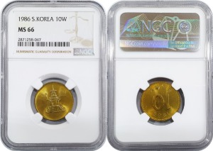 한국은행 1986년 10원 - NGC MS 66등급