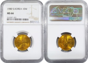 한국은행 1980년 10원 - NGC MS 66등급