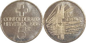 스위스 1986년 5 프랑(Sempach 전투 500주년 기념) - 미사용(B급)