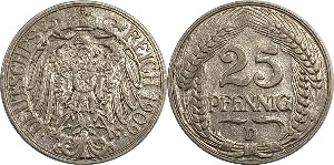 독일 1909년(D) 25 Pfennig