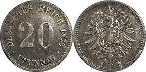 독일 1875년(J) 20 Pfennig 은화