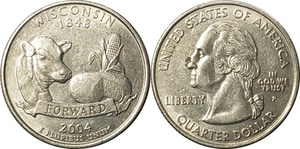 미국 주성립50주년 기념 쿼터달러 - 위스콘신(2004년, P)