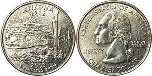 미국 주성립50주년 기념 쿼터달러 - 애리조나(2008년, D)