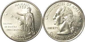 미국 주성립50주년 기념 쿼터달러 - 하와이(2008년, D)
