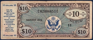미국 1947년 10달러 군표(시리즈472) - 미품(-)